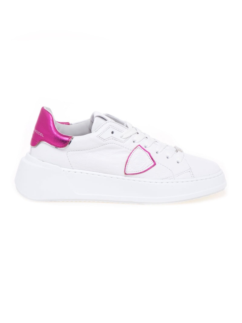 Philippe Model Temple Tres White Leather Women's Sneaker with Pink Accent